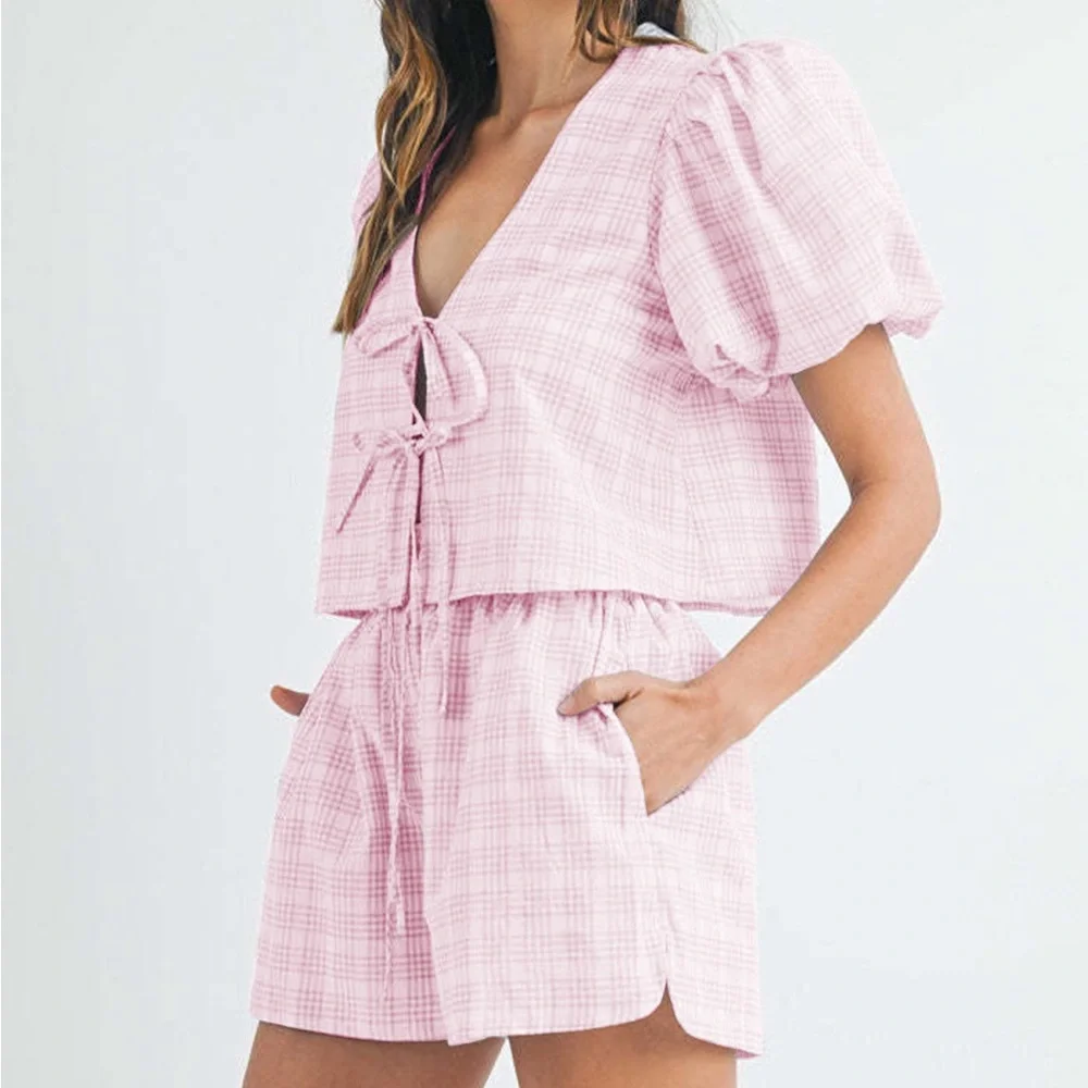 Set Puff Sleeve Top and Shorts Set - Picture 3 of 11
